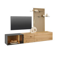 WOHNWAND 3-teilig  in Anthrazit, Eichefarben  261/160/50 cm  - Eichefarben/Anthrazit, Design, Glas/Holz (261/160/50cm) - Dieter Knoll