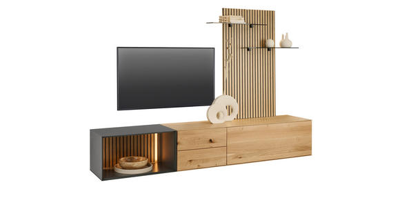 WOHNWAND 3-teilig  in Anthrazit, Eichefarben  261/160/50 cm  - Eichefarben/Anthrazit, Design, Glas/Holz (261/160/50cm) - Dieter Knoll