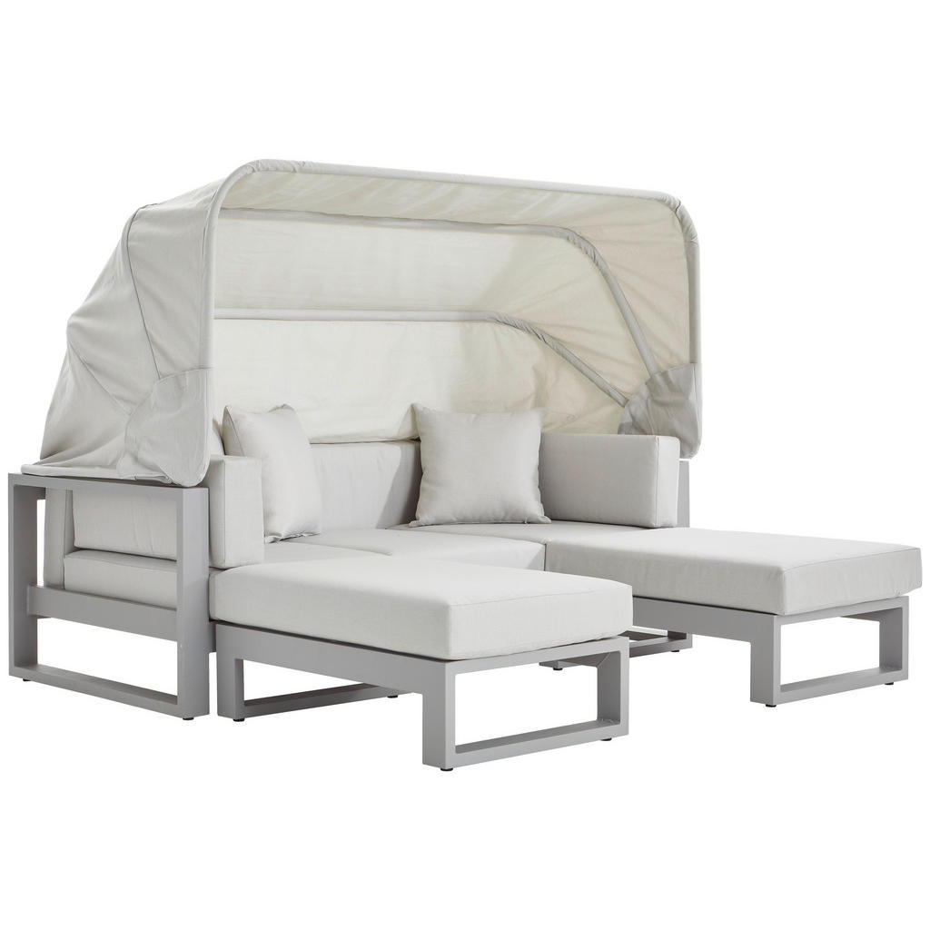 Thumbnail - Amatio Loungehocker, Hellgrau, Metall, Textil, Füllung: Schaumstoff, rechteckig, 90x24x60 cm, Bsci, erweiterbar (Typenau...