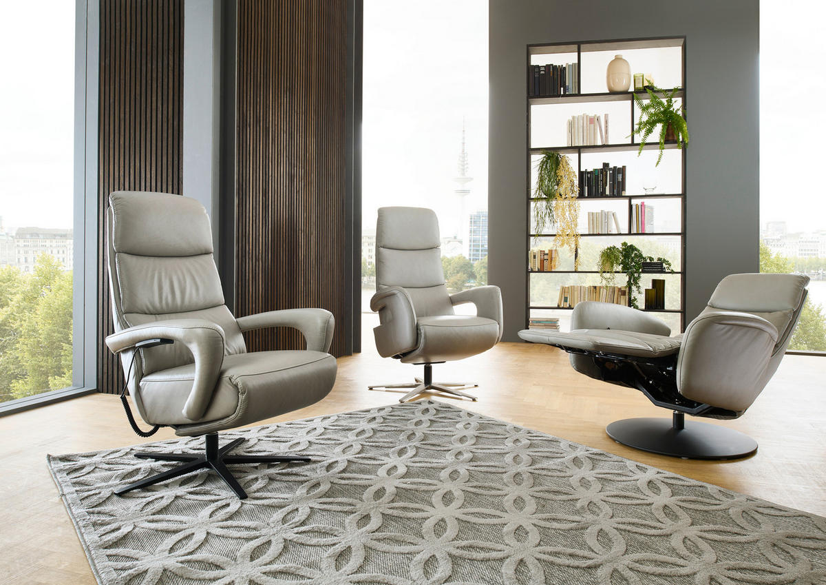 RELAXSESSEL in Leder Greige  - Greige/Schwarz, Design, Leder/Metall (76/108/86cm) - Dieter Knoll