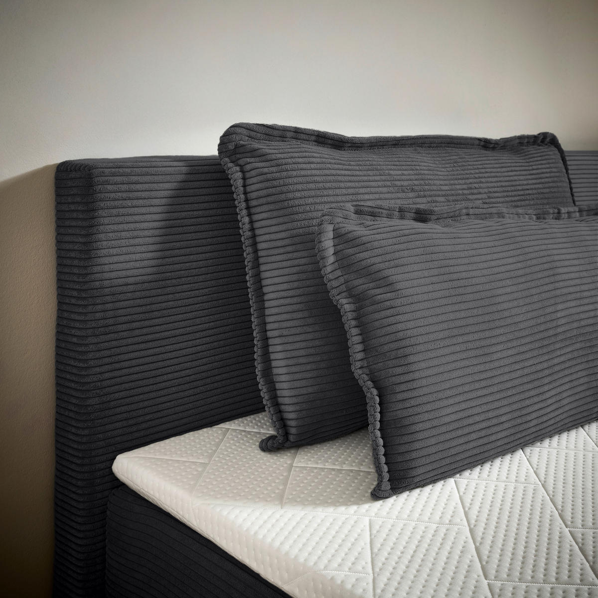 BOXBETT 180/200 cm,  in Anthrazit, Kissen, Bettkasten, Topper, H3 + H3 = fest  - Anthrazit/Schwarz, Design, Kunststoff/Textil (180/200cm) - Chameo