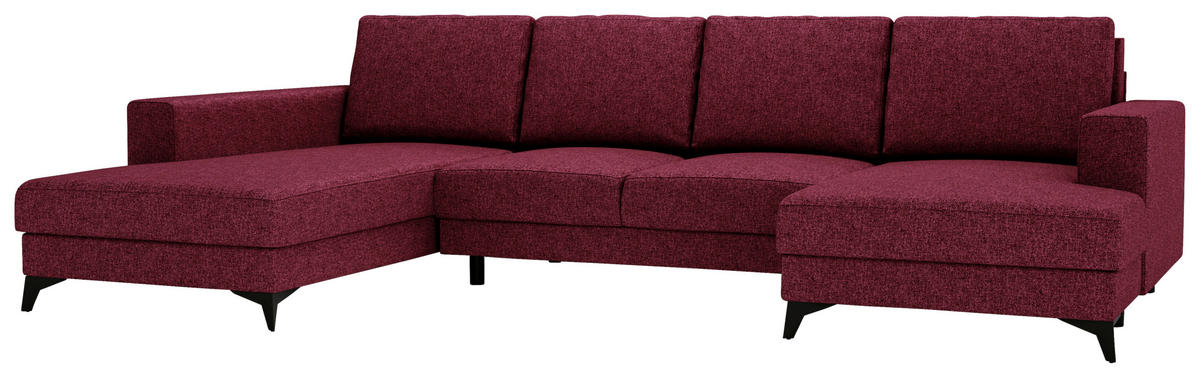 WOHNLANDSCHAFT in Flachgewebe Rot  - Rot/Schwarz, Design, Textil/Metall (190/339/156cm) - Livetastic