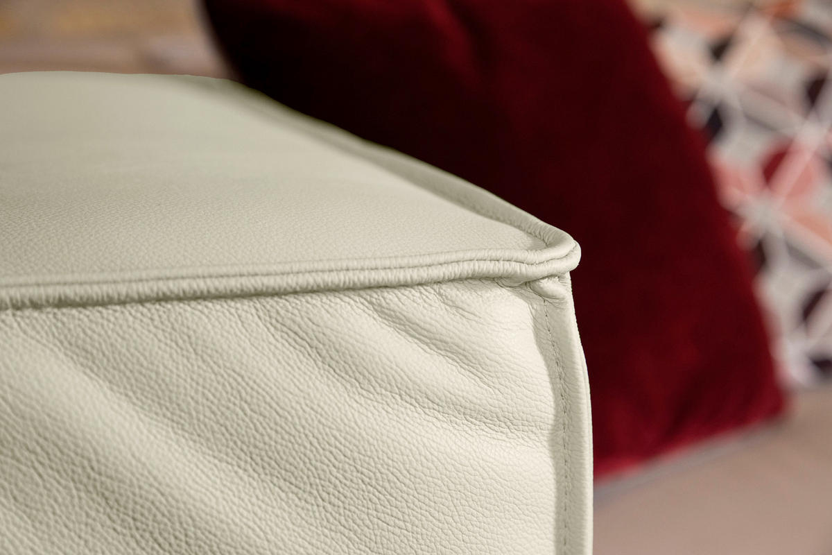 HOCKER in Leder Weiss  - Weiss/Schwarz, Modern, Leder/Kunststoff (120/39/60cm) - W.Schillig