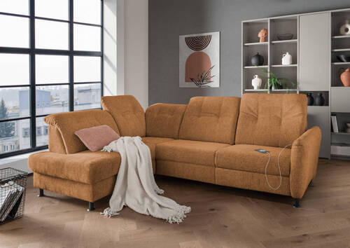ECKSOFA in Chenille Currygelb  - Currygelb/Schwarz, Modern, Textil/Metall (198/270cm) - Livetastic