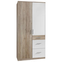 KLEIDERSCHRANK  in Weiß, Eiche San Remo  - Alufarben/Weiß, KONVENTIONELL, Holzwerkstoff/Kunststoff (91/199/58cm) - Carryhome