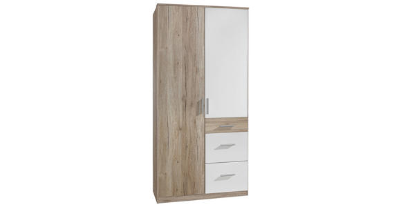 KLEIDERSCHRANK  in Weiß, Eiche San Remo  - Alufarben/Weiß, KONVENTIONELL, Holzwerkstoff/Kunststoff (91/199/58cm) - Carryhome