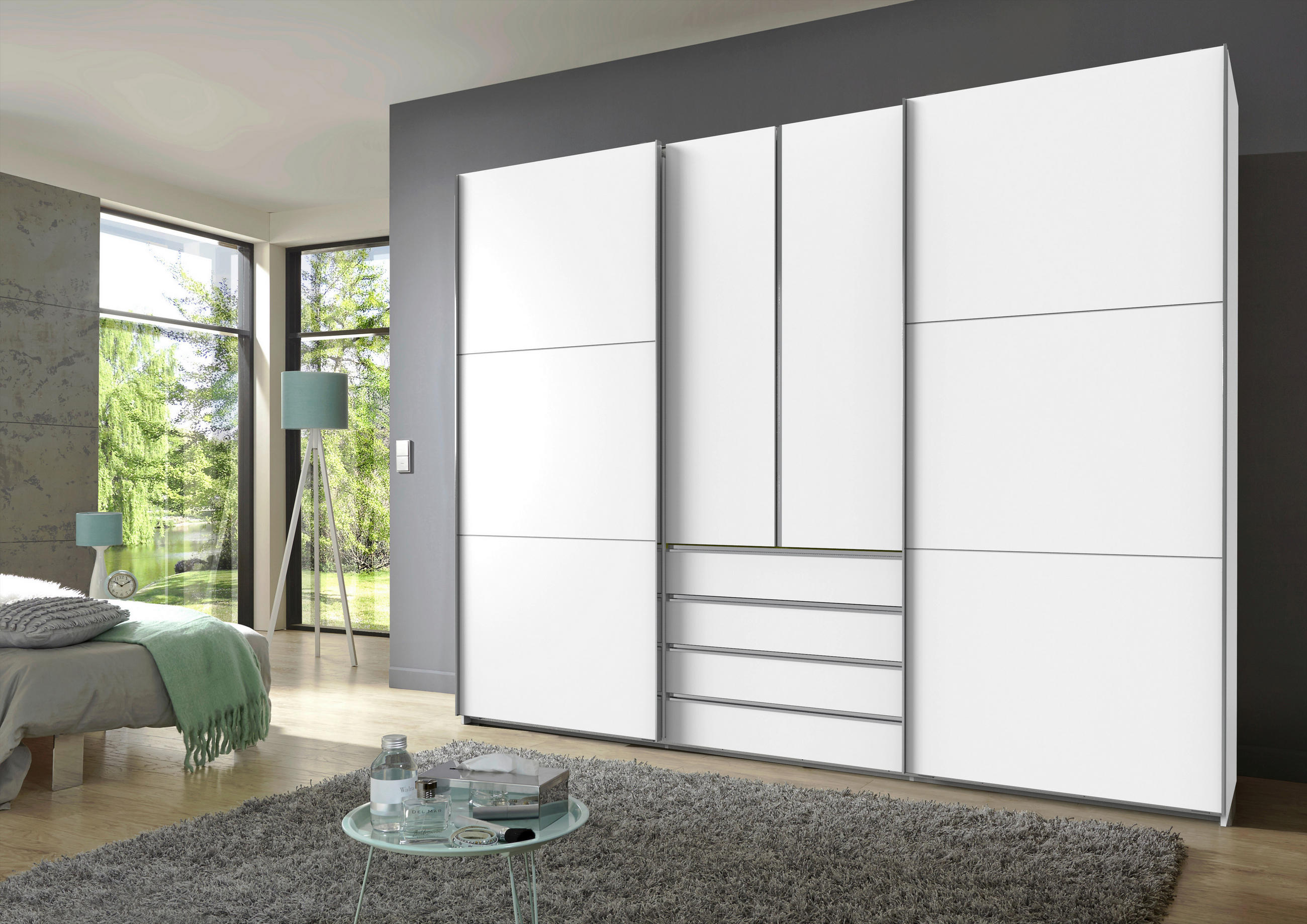 SCHWEBETÜRENSCHRANK 300/236/65 cm Weiß  - Chromfarben/Weiß, MODERN, Holzwerkstoff/Metall (300/236/65cm) - MID.YOU