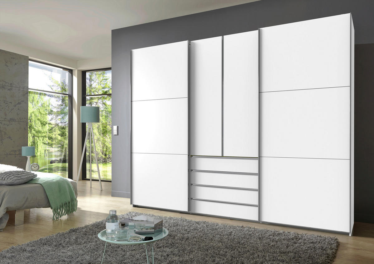 SCHWEBETÜRENSCHRANK in Weiss  - Chromfarben/Weiss, Modern, Holzwerkstoff/Metall (300/236/65cm) - MID.YOU
