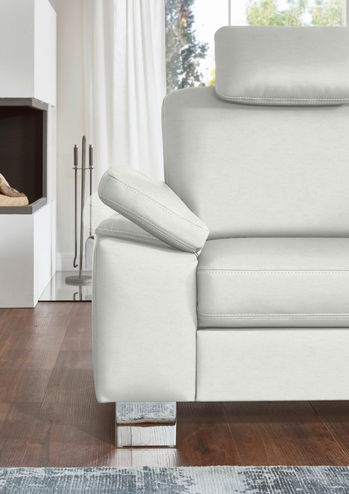 ECKSOFA  in Echtleder Weiß  248/235 cm  - Alufarben/Weiß, Design, Leder/Metall (248/235cm) - Beldomo Premium