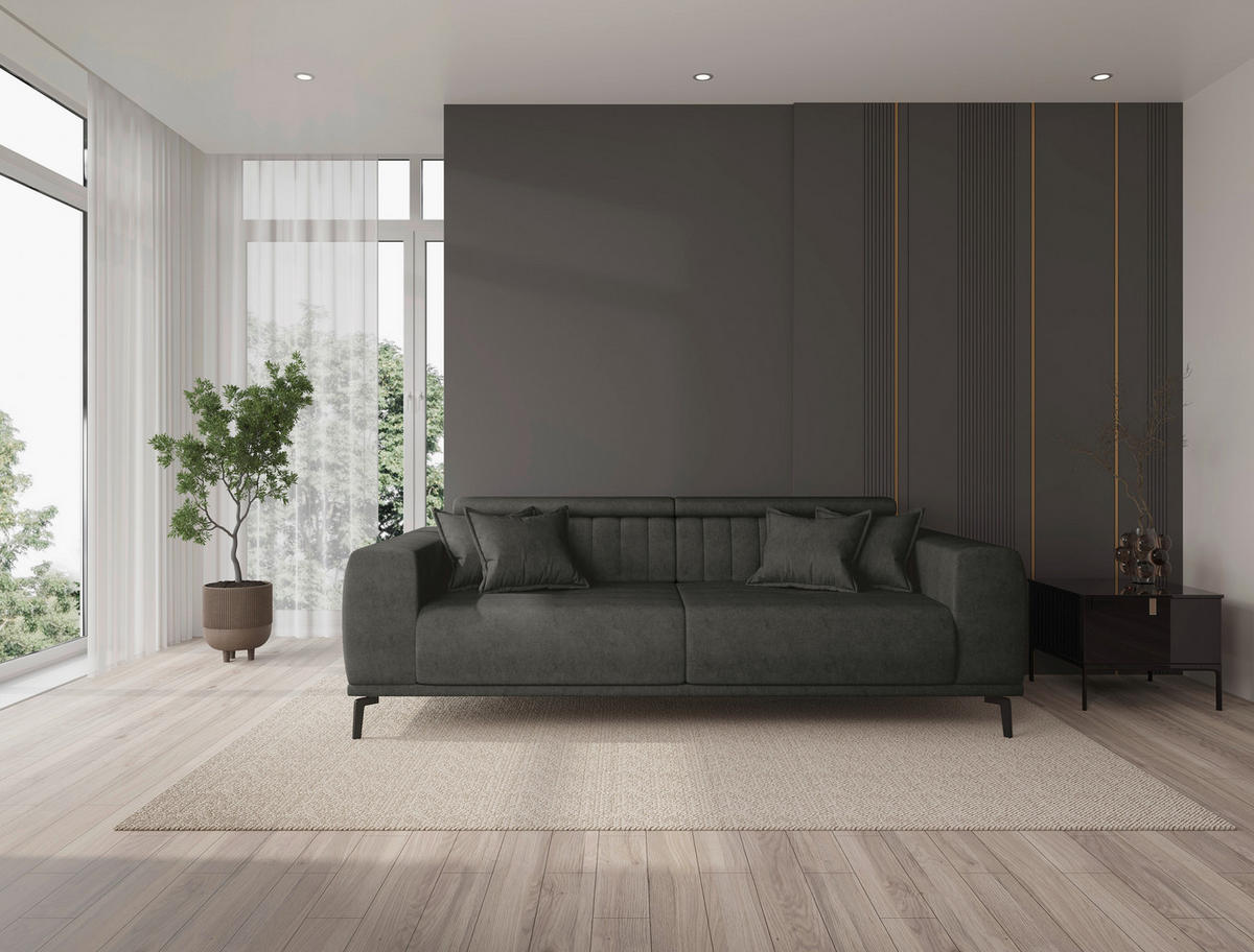 3-SITZER-SOFA Webstoff Dunkelgrau  - Dunkelgrau/Schwarz, KONVENTIONELL, Textil/Metall (240/80/110cm) - Carryhome