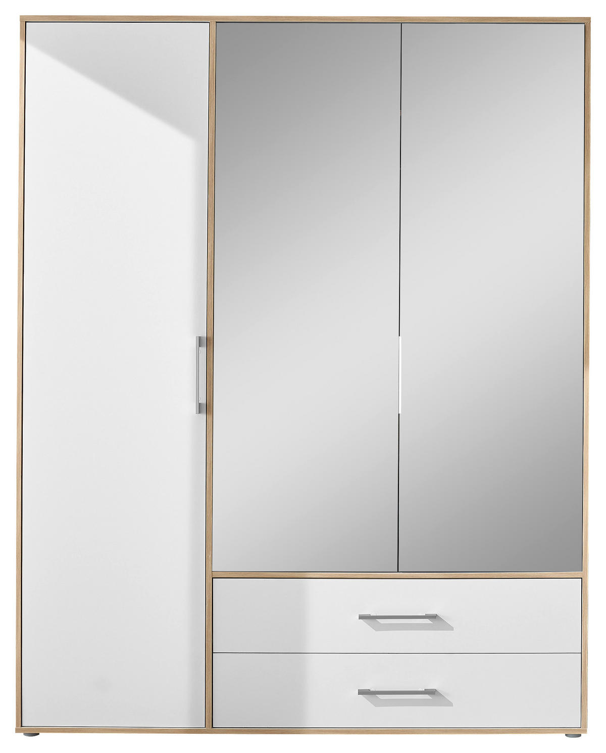 KLEIDERSCHRANK 155/195/60 cm 3-türig Eiche Artisan, Weiß  - Alufarben/Weiß, Basics, Glas/Holzwerkstoff (155/195/60cm)