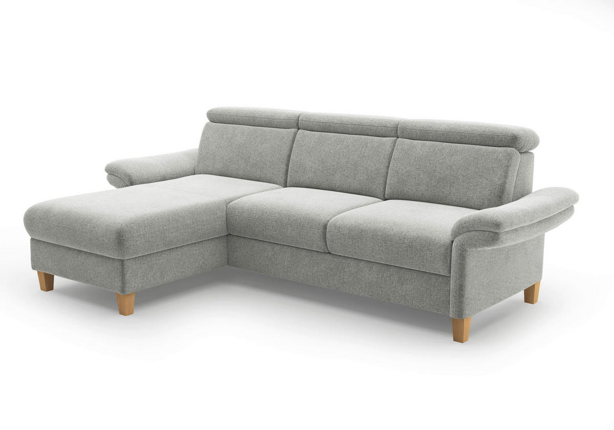 ECKSOFA GLENDALE E Hellgrau Flachgewebe  - Eichefarben/Hellgrau, KONVENTIONELL, Holz/Textil (166/253cm) - Sit & More