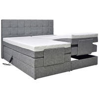 BOXSPRINGBETT 180/200 cm,  in Grau, gepolstertes Kopfteil, Topper, motorische Verstellbarkeit, Fernbedienung, Matratzen, H3 = fest  - Schwarz/Grau, KONVENTIONELL, Kunststoff/Textil (180/200cm) - Moderano