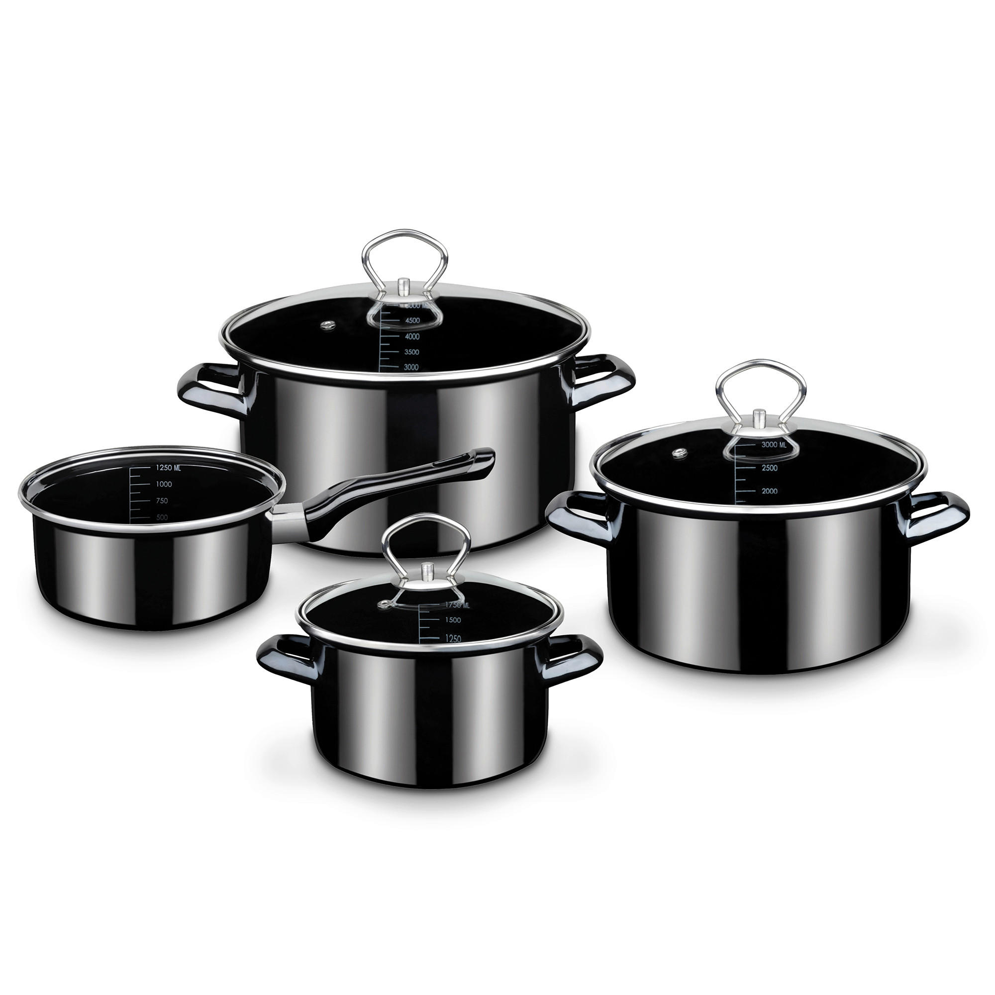 KOCHTOPFSET Black Star 4-teilig  - Schwarz Hochglanz, Basics, Metall - GSW