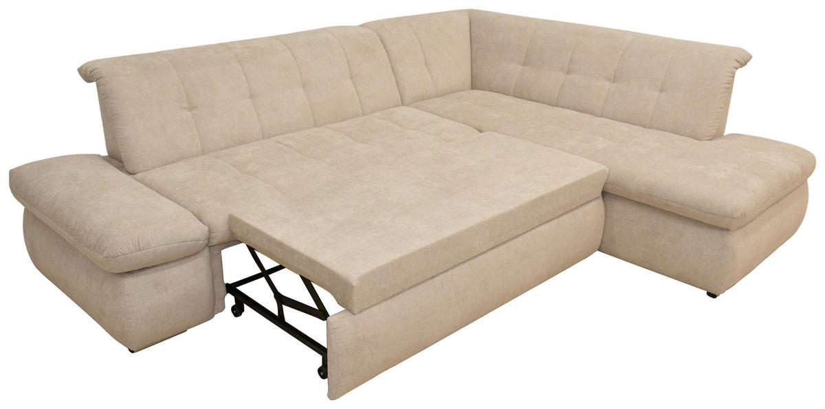ECKSOFA in Mikrofaser Beige  273/216 cm  - Chromfarben/Beige, KONVENTIONELL, Textil/Metall (273/216cm) - MID.YOU