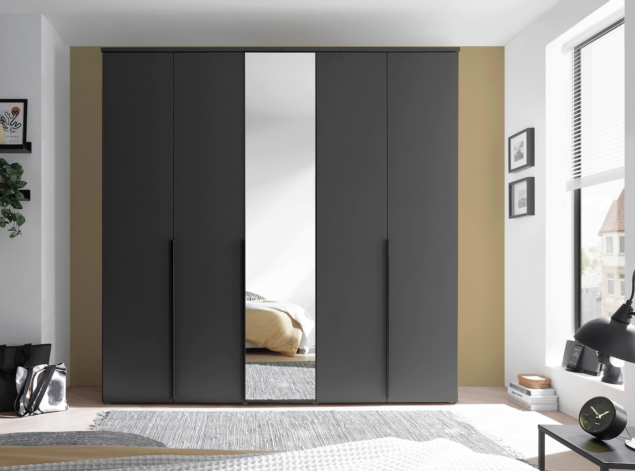 DREHTÜRENSCHRANK 225/225/52 cm 5-türig Graphitfarben  - Graphitfarben/Schwarz, MODERN, Glas/Holzwerkstoff (225/225/52cm) - MID.YOU