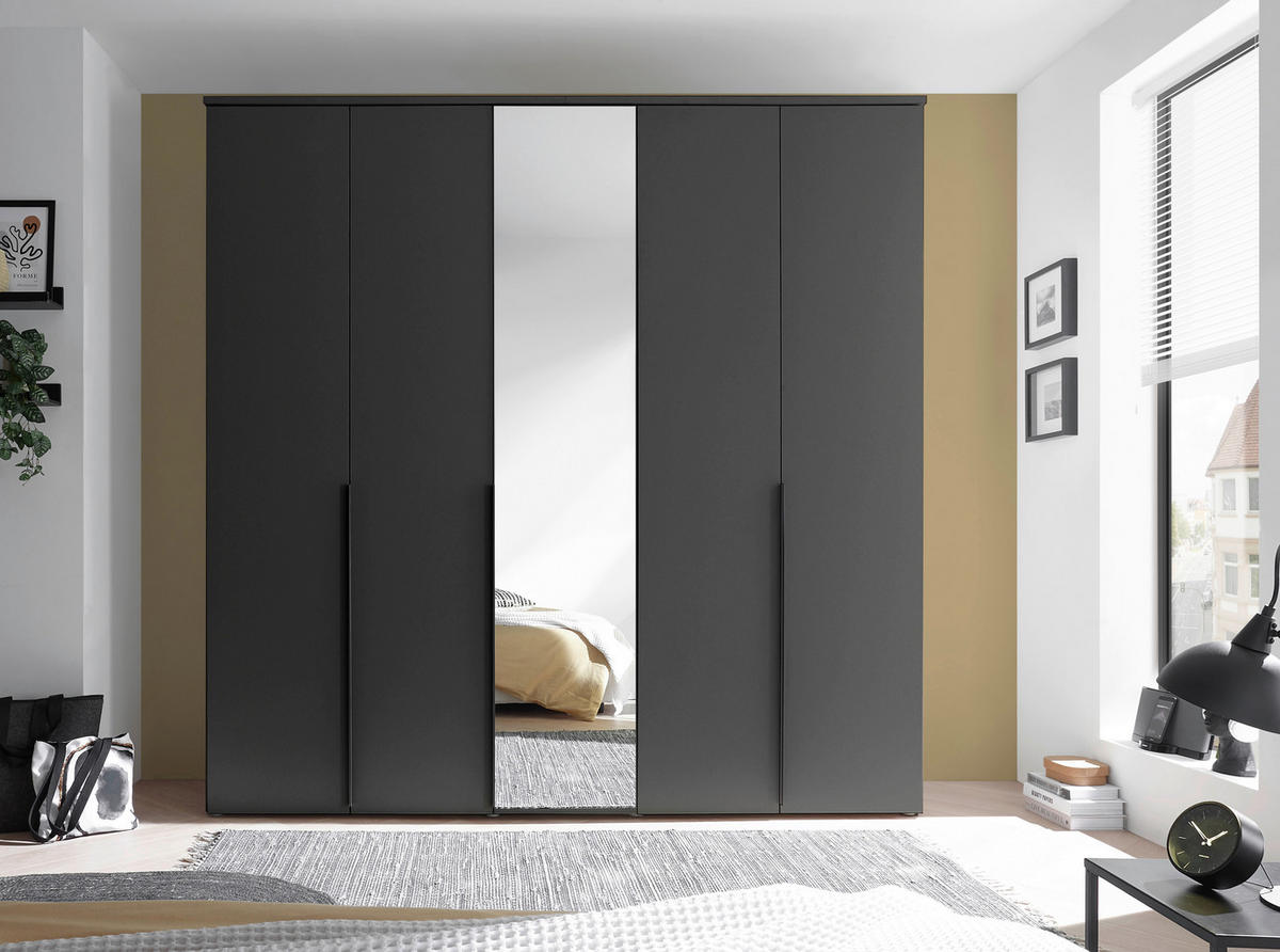DREHTÜRENSCHRANK 225/225/52 cm 5-türig Graphitfarben  - Graphitfarben/Schwarz, MODERN, Glas/Holzwerkstoff (225/225/52cm) - MID.YOU