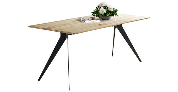 ESSTISCH Eiche massiv rechteckig Schwarz, Eichefarben  - Eichefarben/Schwarz, LIFESTYLE, Holz/Metall (160/90/75cm) - Linea Natura