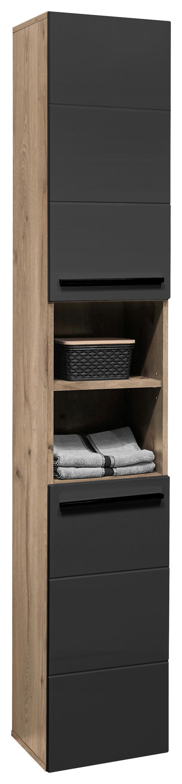 HOCHSCHRANK 34/190/31 cm  - Eichefarben/Schwarz, Basics, Holzwerkstoff/Kunststoff (34/190/31cm) - MID.YOU