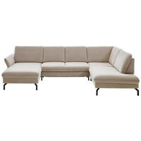 WOHNLANDSCHAFT in Velours Graubraun  - Graubraun/Schwarz, Design, Textil/Metall (179/335/220cm) - Beldomo System