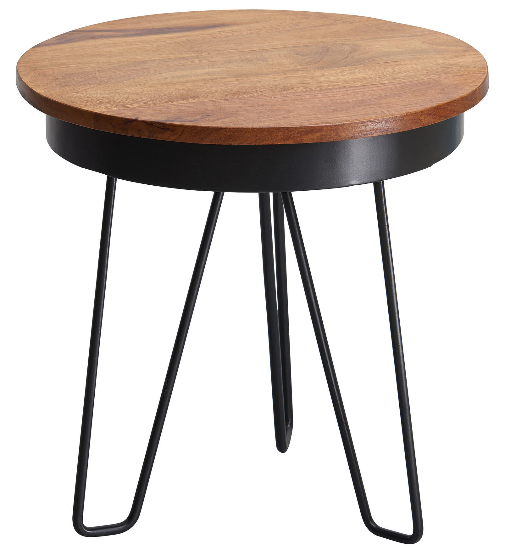 BEISTELLTISCH 43/43/45 cm Sheesham massiv Sheeshamfarben rund  - Sheeshamfarben/Schwarz, Design, Holz/Metall (43/43/45cm) - MID.YOU