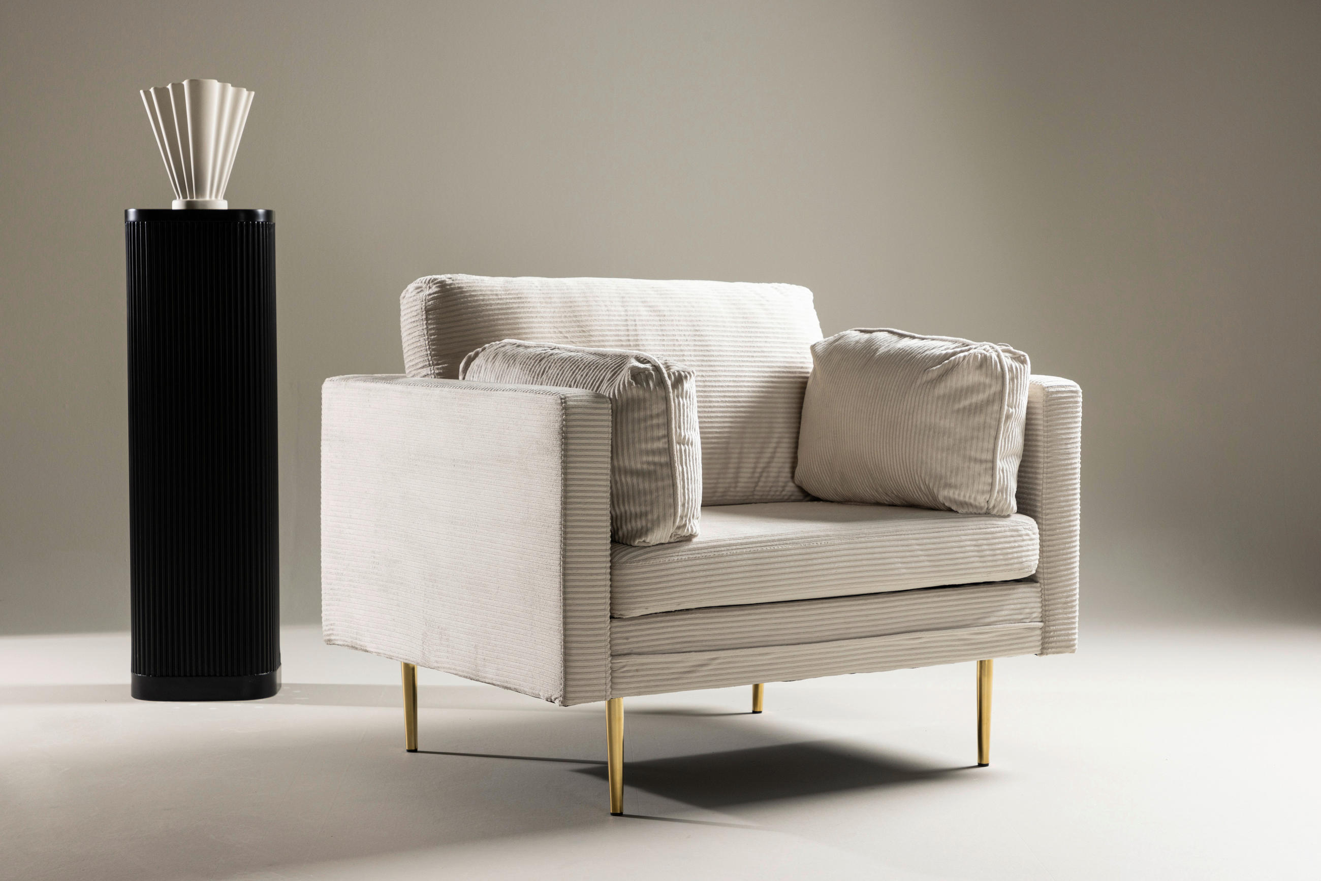 FÅTÖLJ i metall, textil guldfärgad, beige  - beige/guldfärgad, Design, metall/textil (110/84/86cm) - Livetastic