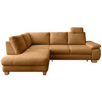 ECKSCHLAFSOFA Cord Goldfarben  inkl. Bettkasten, Schlaffunktion, Armteilverstellung, Sitztiefenverstellung, Liegefläche im Originalstoff, Kopfstütze  - Wildeiche/Goldfarben, MODERN, Holz/Textil (206/261cm) - Livetastic