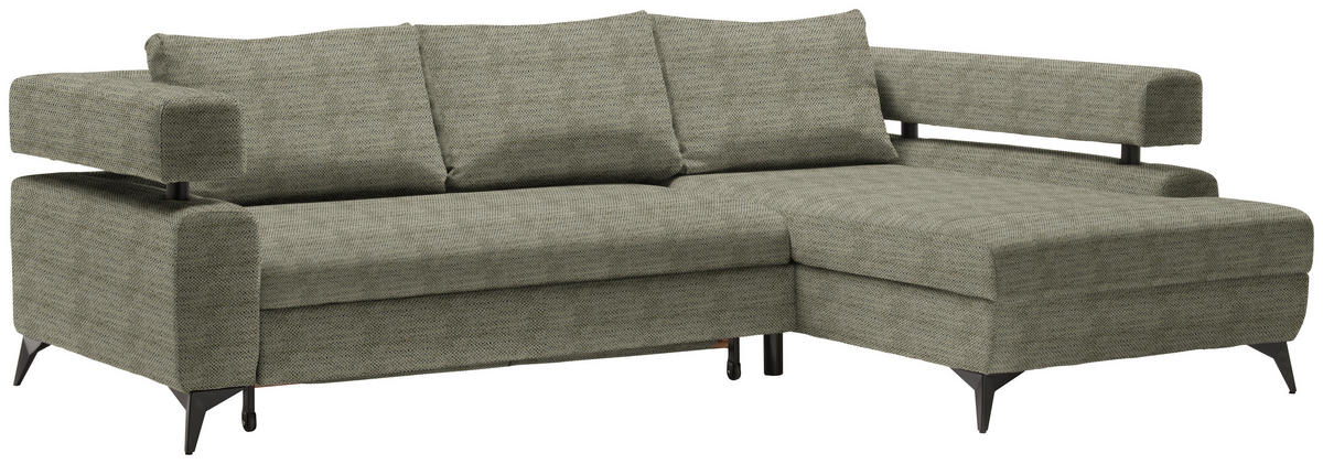 HÖRNSOFFA i chenille olivgrön  - olivgrön/svart, Klassisk, metall/textil (265/184cm) - MID.YOU