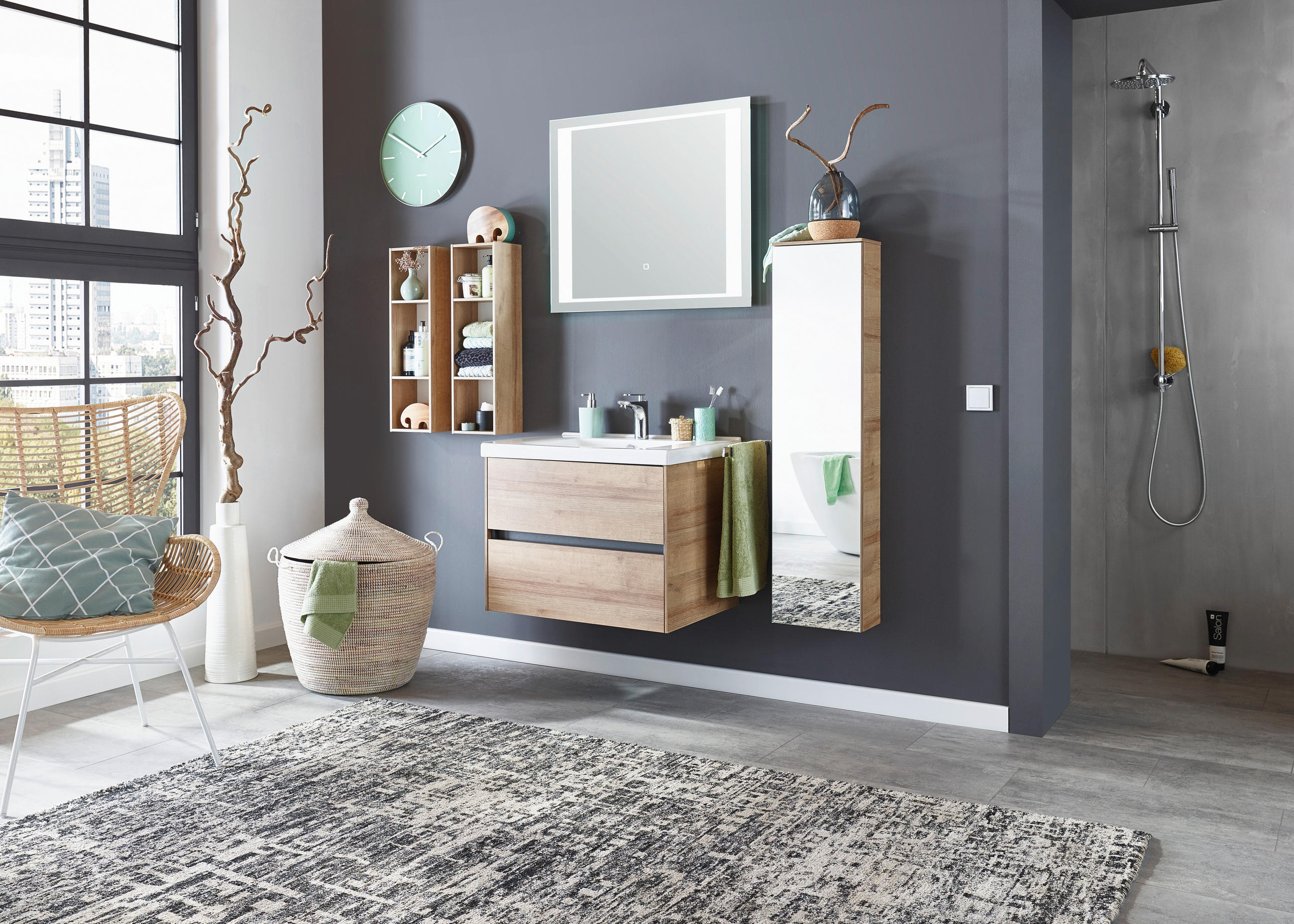 BADEZIMMER  in 71 cm  - Eichefarben/Weiß, Design, Glas/Keramik (71cm) - Dieter Knoll