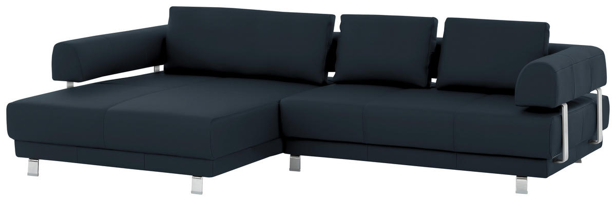 ECKSOFA in Echtleder Dunkelblau  188/307 cm  - Dunkelblau, Design, Leder/Metall (188/307cm)