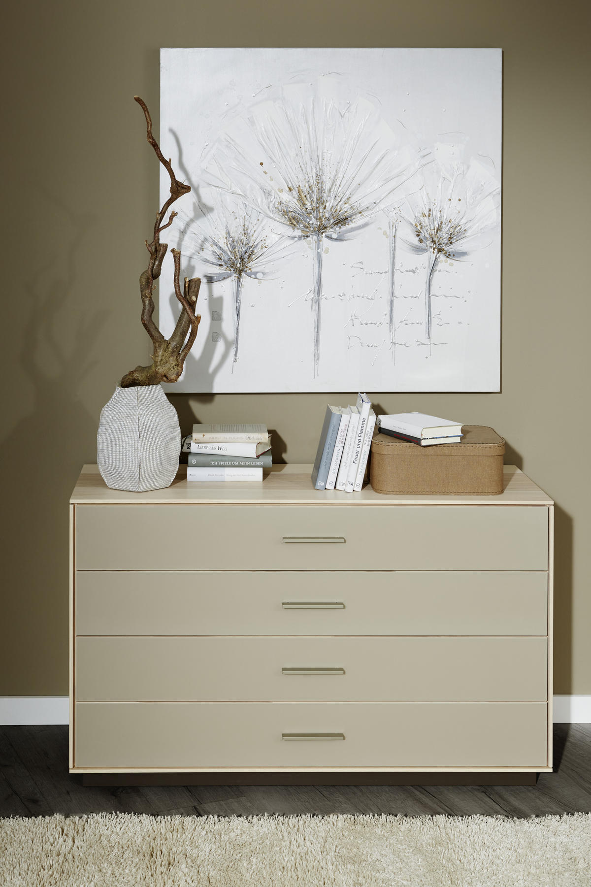 KOMMODE  in 127,2/76,2/44 cm  - Taupe/Eschefarben, Design, Glas/Holz (127,2/76,2/44cm) - Valdera
