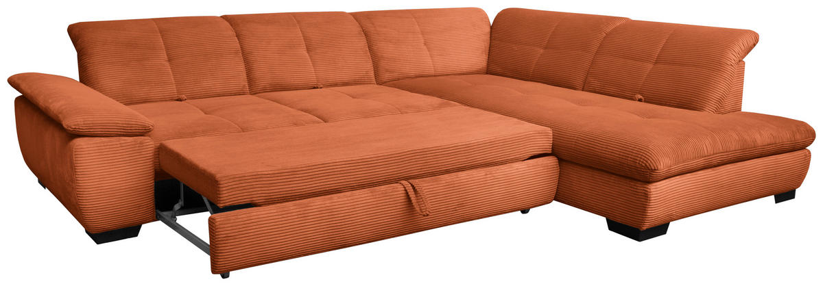 ECKSOFA in Cord Rostfarben  - Rostfarben/Schwarz, Design, Textil/Metall (313/242cm) - Xora