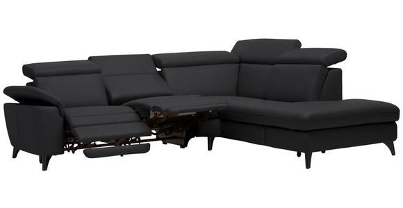 ECKSOFA in Echtleder Schwarz  - Schwarz, Design, Leder/Metall (285/239cm) - Cantus