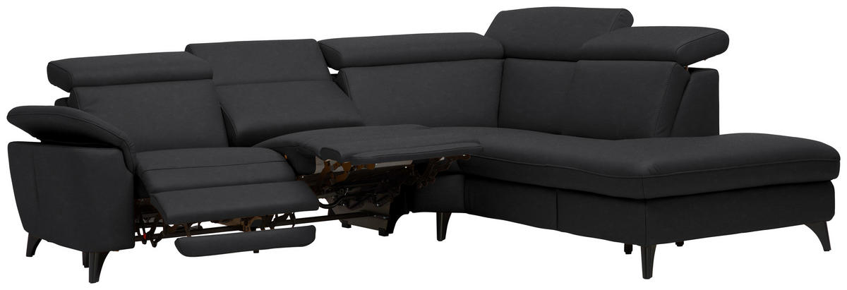 ECKSOFA in Echtleder Schwarz  - Schwarz, Design, Leder/Metall (285/239cm) - Cantus