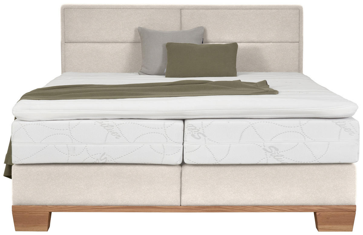 BOXSPRINGBETT 180/200 cm,  in Naturfarben, Eichefarben, Matratze, Topper, unterschiedliche Matratzenhärtegrade je Bettseite, H3 + H4 = fest + sehr fest  - Eichefarben/Naturfarben, Natur, Holz/Textil (180/200cm) - Valnatura