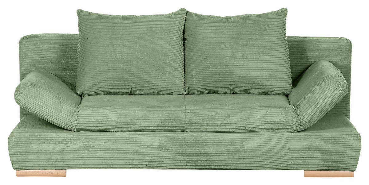 SCHLAFSOFA  mit Liegefunktion, Rücken echt Cord Olivgrün  - Naturfarben/Olivgrün, KONVENTIONELL, Holz/Textil (200/75/92cm) - home24