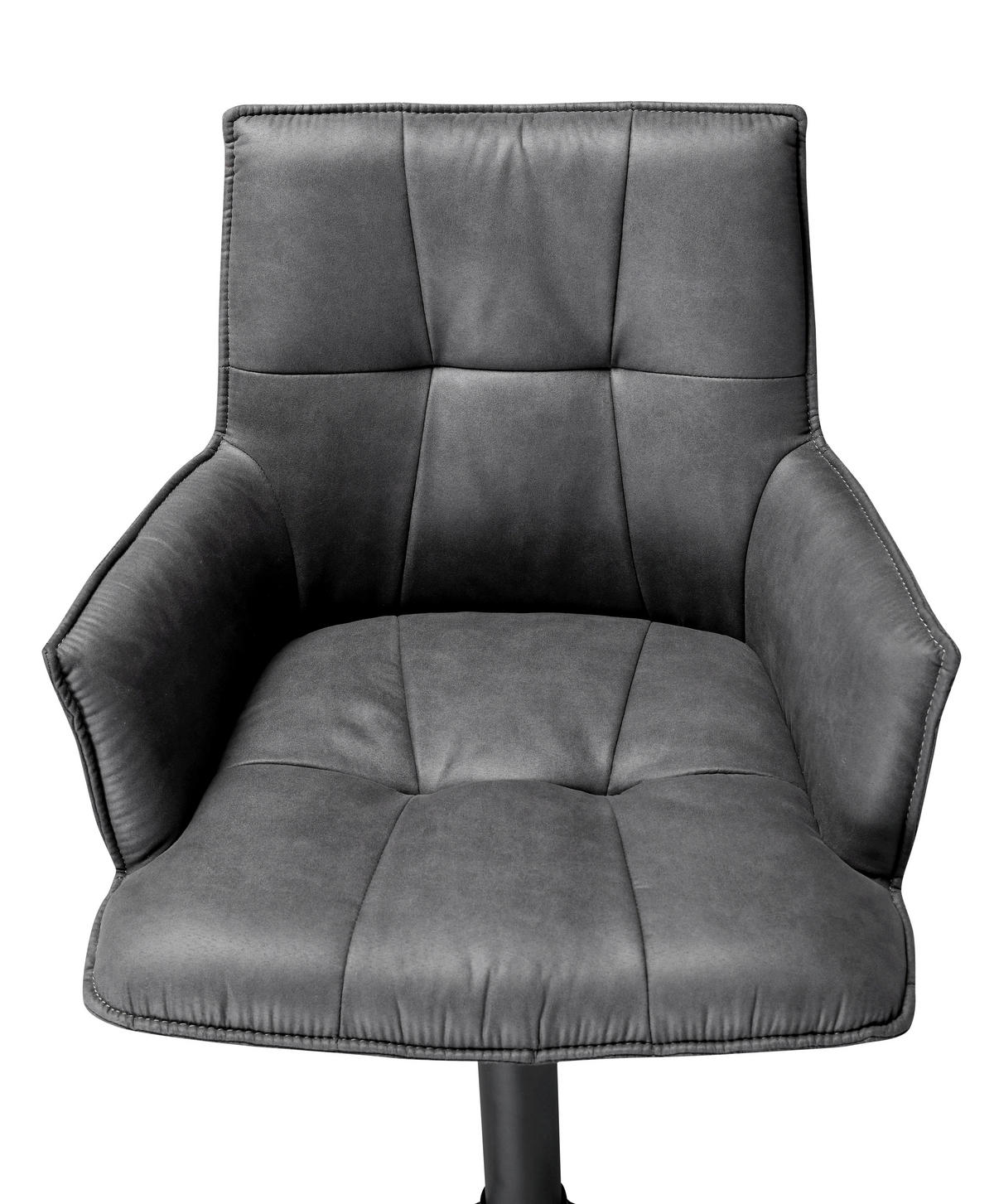 BARHOCKER Mikrofaser Schwarz, Dunkelgrau Eisen Wippfunktion, Sitzfläche 360° drehbar, inklusive Armlehnen, automatische Rückholfunktion  - Dunkelgrau/Schwarz, Design, Textil/Metall (56/110/55cm) - Novel