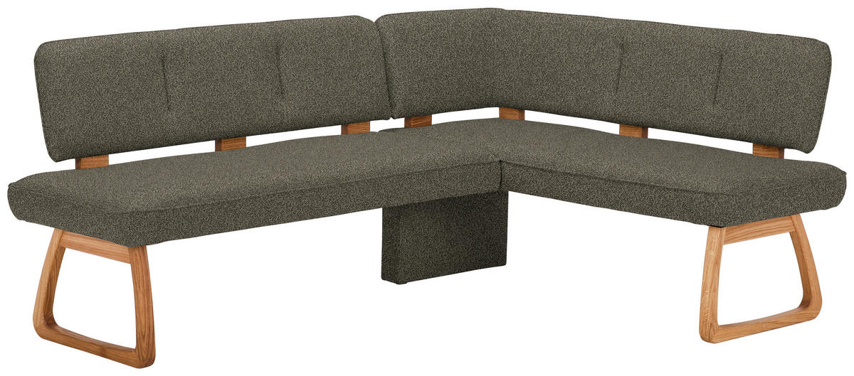 ECKBANK 208/155 cm Webstoff, Mikrofaser Grün Eiche vollmassiv   - Grün, KONVENTIONELL, Holz/Textil (208/155cm) - Venda