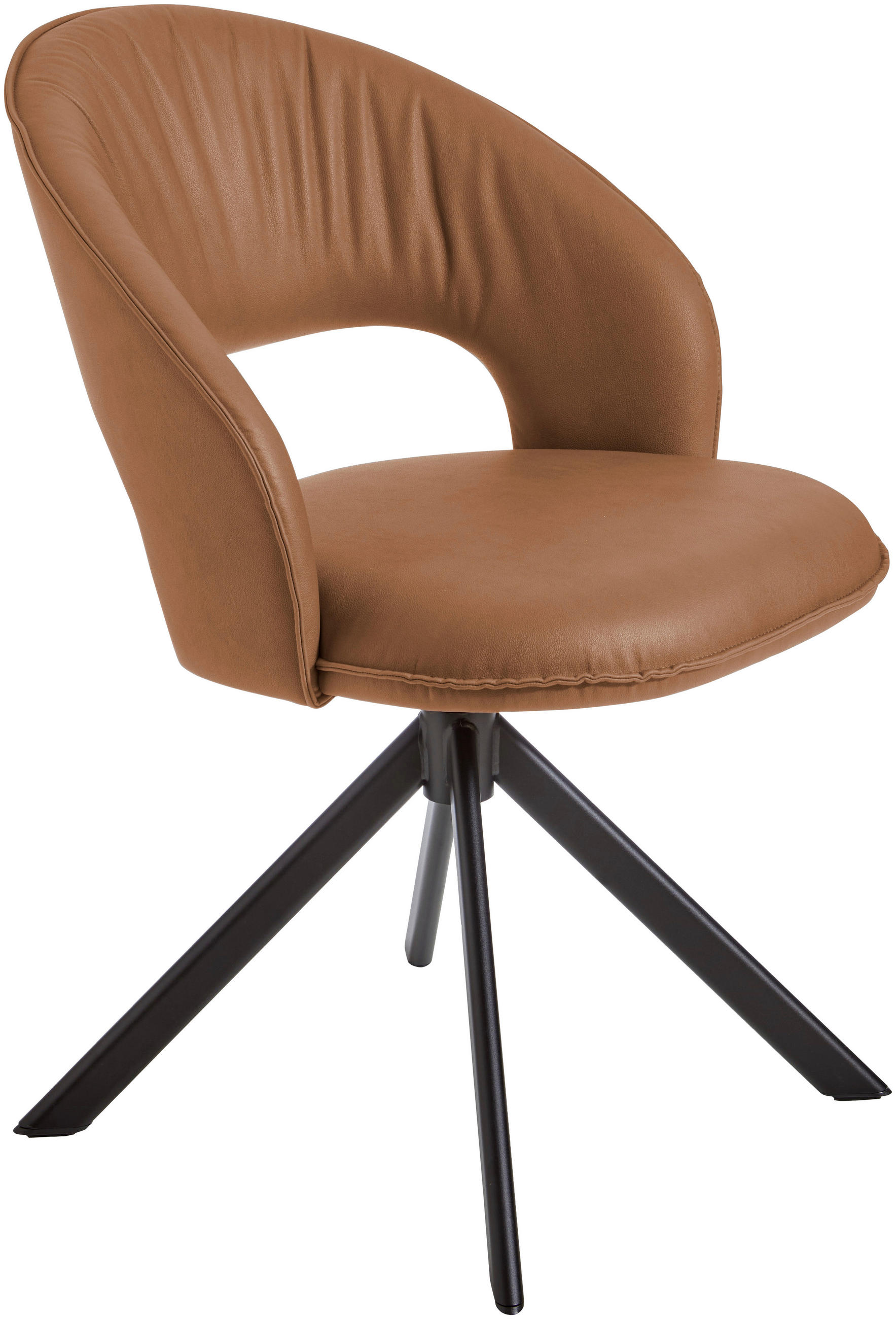 STUHL  Stoffauswahl, Sitzfläche 360° drehbar Lederlook (vegan)  - Cognac/Schwarz, Basics, Textil/Metall (60/88,5/64cm) - Celina Home