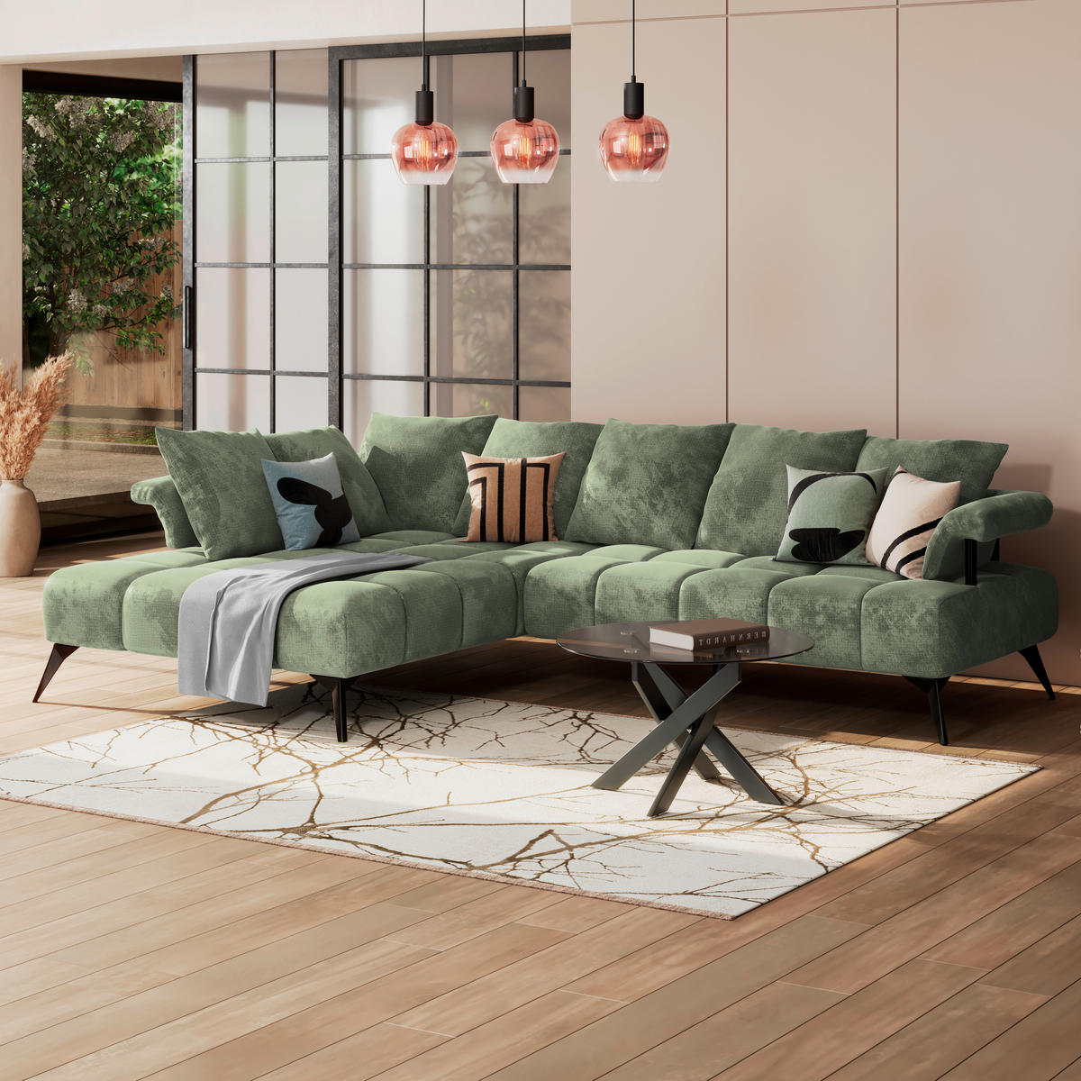 ECKSOFA in Flachgewebe Mintgrün  - Schwarz/Mintgrün, Modern, Kunststoff/Textil (200/297cm) - Livetastic