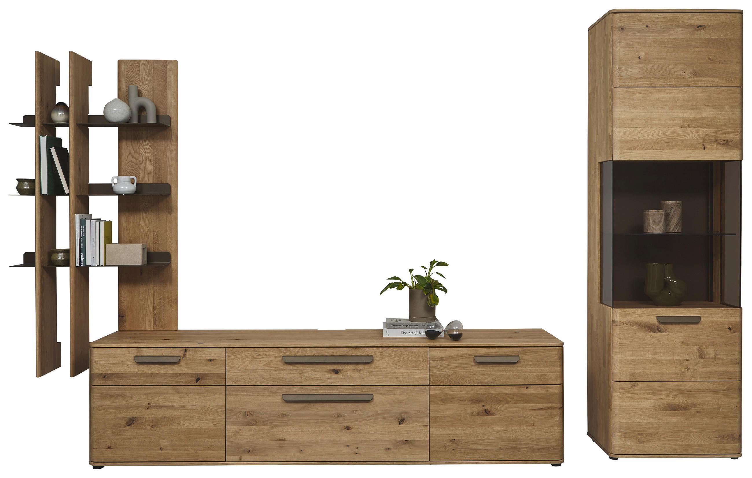 WOHNWAND  Wildeiche 333,6/207/45,2 cm  - Wildeiche/Schwarz, Natur, Glas/Holz (333,6/207/45,2cm) - Valnatura