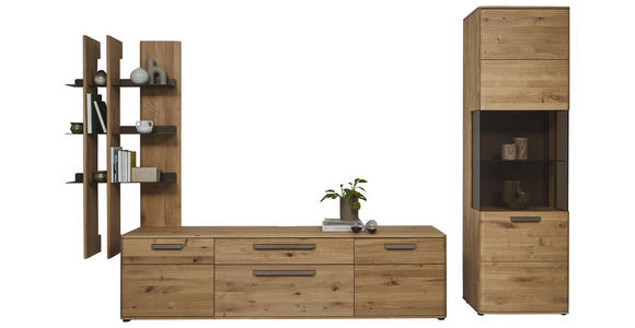 WOHNWAND  in Wildeiche  333,6/207/45,2 cm  - Wildeiche/Schwarz, Natur, Glas/Holz (333,6/207/45,2cm) - Valnatura