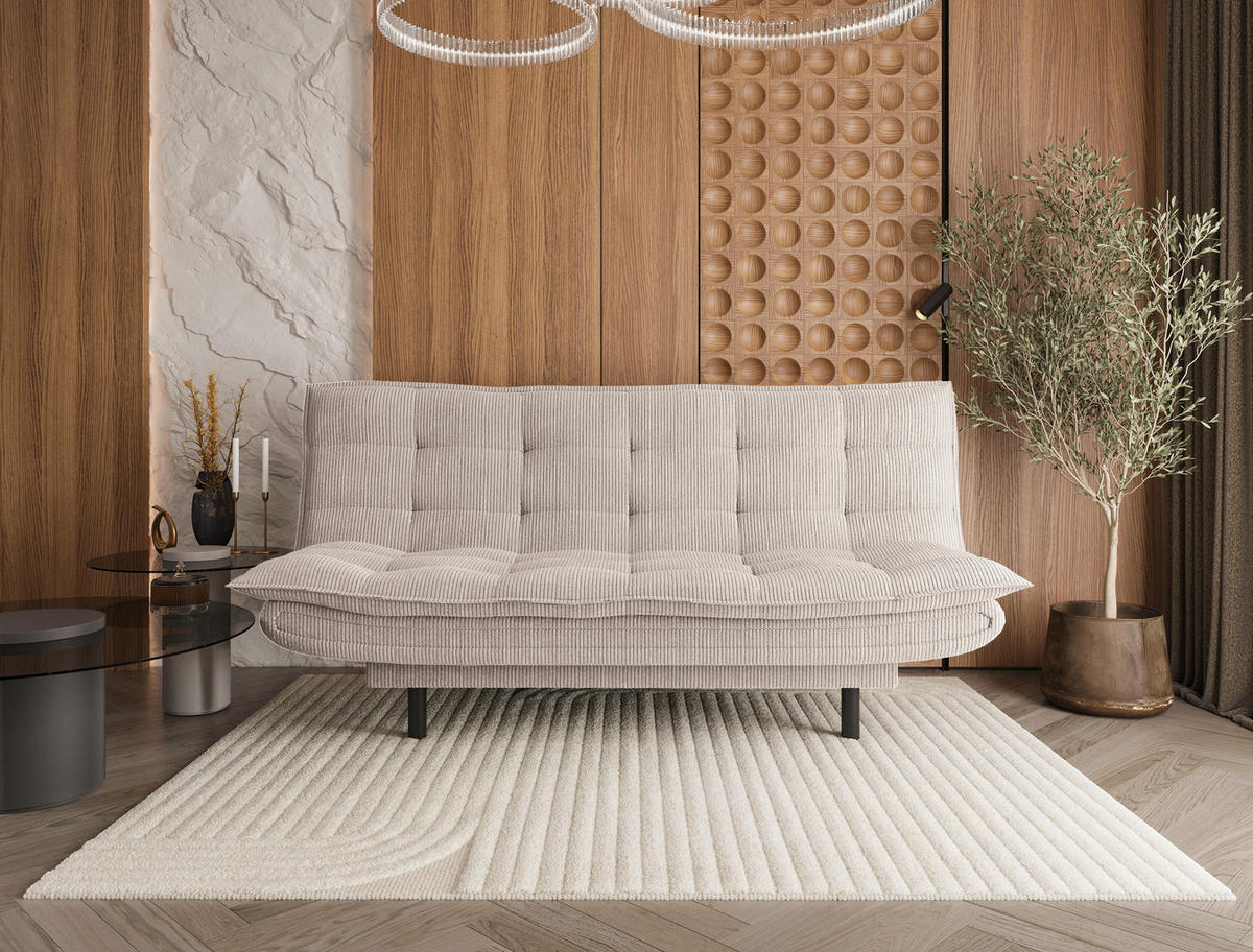 SCHLAFSOFA Cord Creme  - Creme/Schwarz, Design, Textil (194/100/90cm) - Ti'me