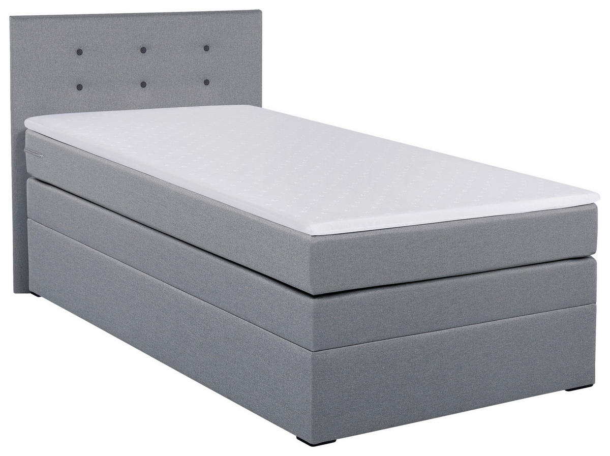 BOXSPRINGBETT 90/200 cm,  in Grau, Bettkasten, Topper, H3 = fest  - Schwarz/Grau, MODERN, Kunststoff/Textil (90/200cm) - MID.YOU