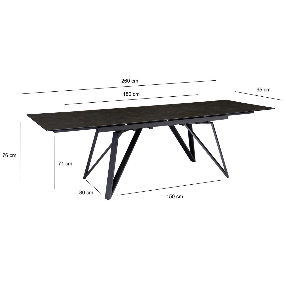 ESSTISCH in Keramik 180/95/76 cm  - Schwarz, Design, Keramik/Metall (180/95/76cm) - MID.YOU