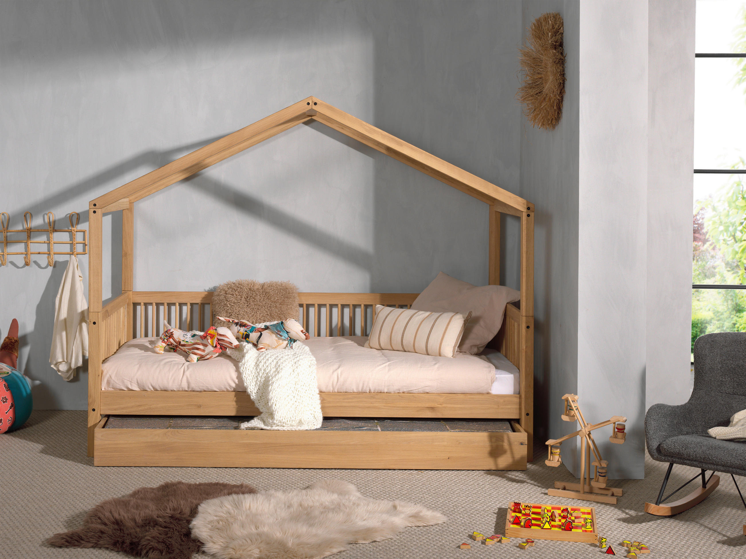 HAUSBETT Rollrost, Bettschublade 90/200 cm - Naturfarben, MODERN, Holz (90/200cm) - MID.YOU