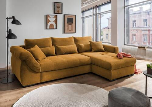 ECKSOFA in Cord Goldfarben  - Goldfarben/Schwarz, Modern, Holz/Textil (302/188cm) - MID.YOU