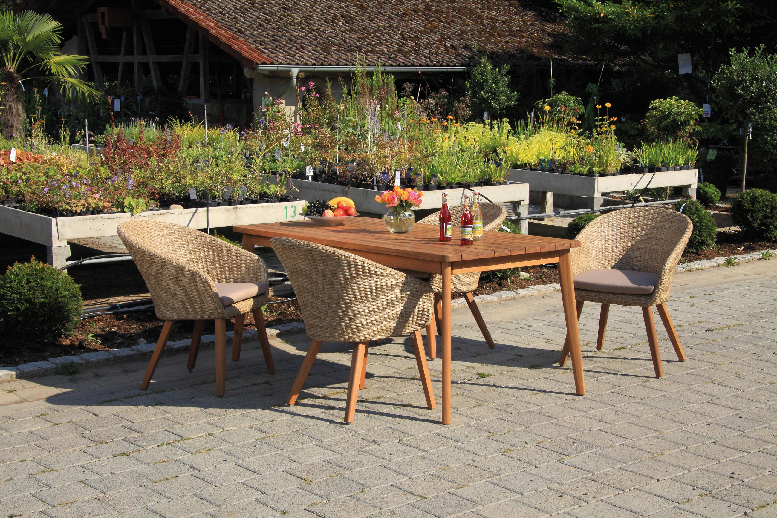 GARTENGARNITUR  - Akaziefarben/Teakfarben, Basics, Holz/Kunststoff - Gardenson