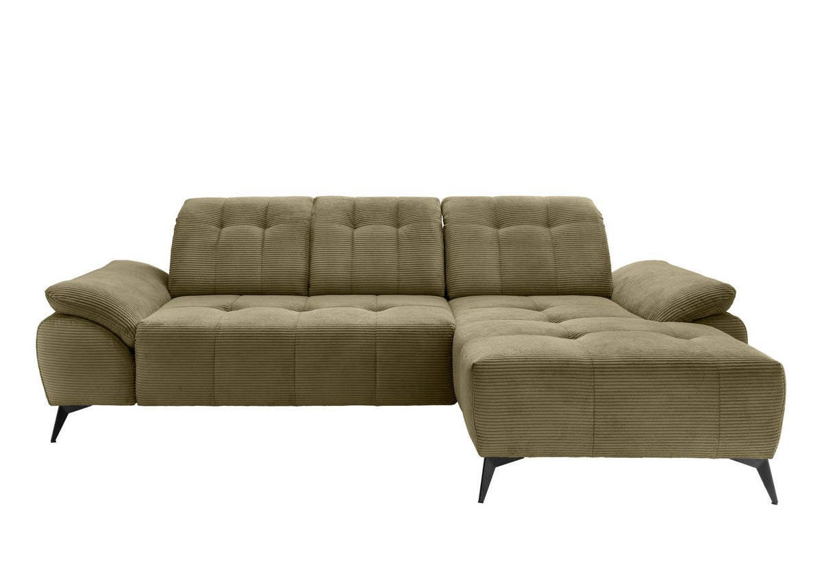 ECKSOFA Cord Olivgrün  - Schwarz/Olivgrün, Modern, Textil/Metall (280/180cm) - Livetastic