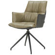 ARMLEHNSTUHL  in Eisen Mikrofaser Echtleder pigmentiert  - Schwarz/Olivgrün, Design, Leder/Textil (60,5/89,5/63cm) - Novel